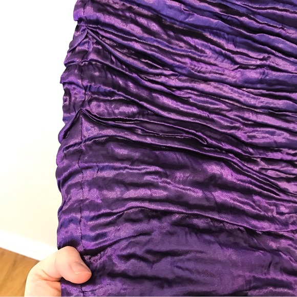 Vintage Nicole Miller Ruched Bodycon Mini Dress Purple Taffeta 2 - Picture 3 of 9